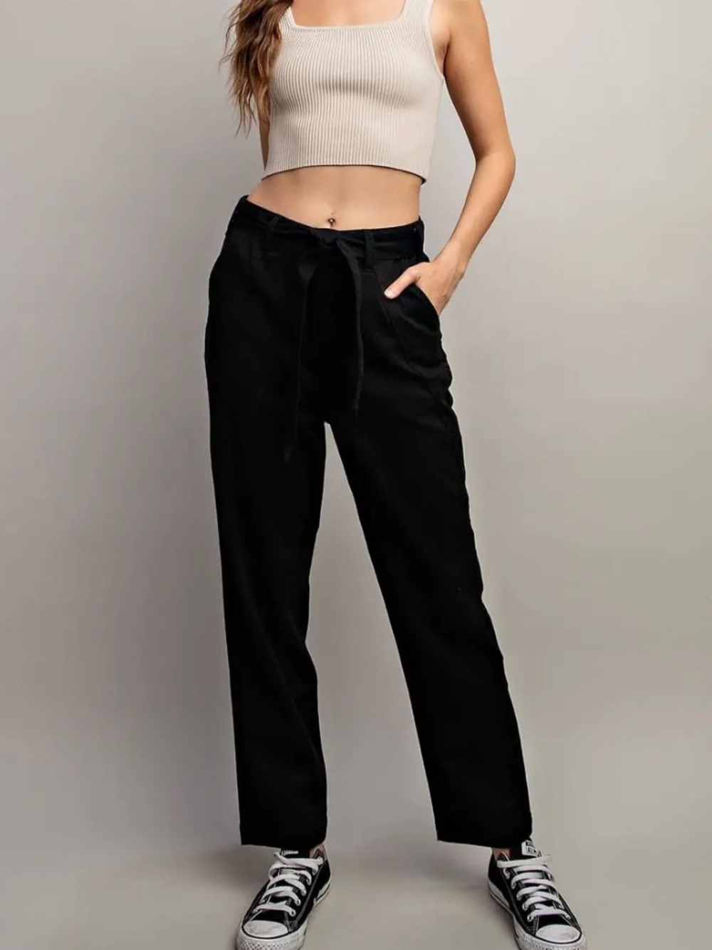 NWT Black Denim Pants with removable Tie Belt